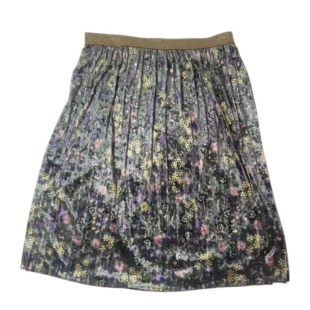 ModCloth Floral Pleated  Green Velvet Skirt 1X Gold Waistband Retro Fairycore - Picture 2 of 16